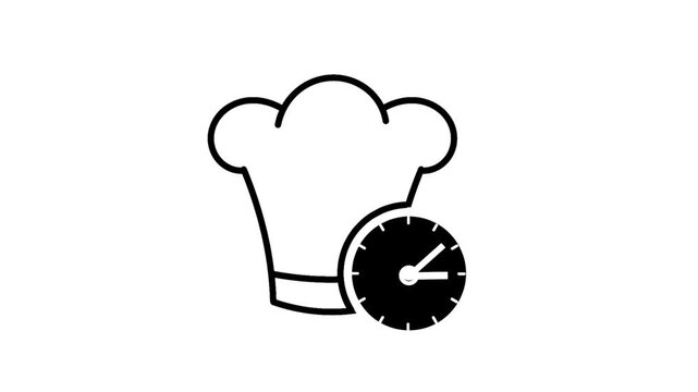 Cooking time concept with clock and chef hat symbol. Kitchen schedule, meal preparation, and culinary timer illustration