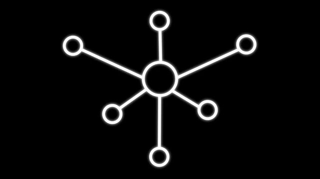 Molecule white  animated icon. Chemical structure line animation. movement. Science project. Online study. Isolated illustration on dark background. Transition alpha video. Motion graphic 4k video