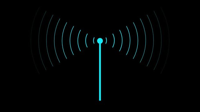 Digital bule color Radio station signal tower icon. Internet network net connection icon logo. network tower produced radio wave concept , data transfer from tower concept on black background