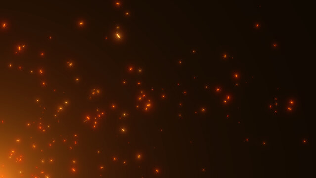 fire sparks burning hot particles and light flare on black background ,game and technology live stream blank social media design element