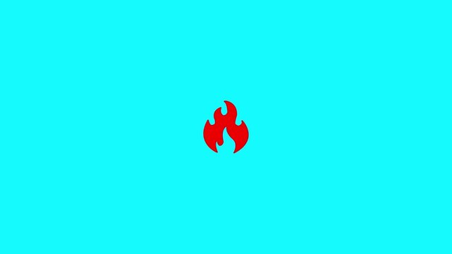 Fire icon animated on a  sky background in outline style. Loop animation4K Video 