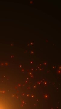 fire sparks burning hot particles and light flare on black background animation,game and technology live stream blank vertical social media motion design element