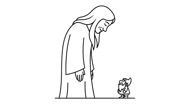 Jesus Christ meets a small gnome, divine encounter, faith and fantasy concept