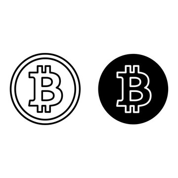 Bitcoin, cryptocurrency icons, black and white, line style, vector graphics