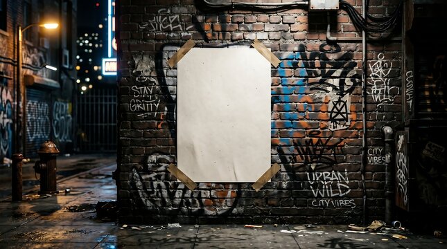 Graffiti covered urban city brick wall.