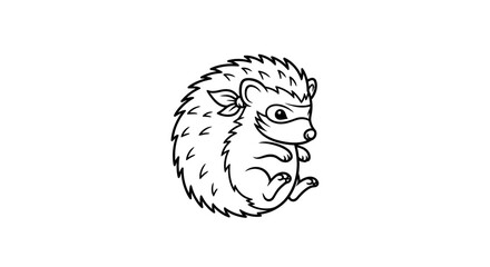 Naklejka premium Cute Hedgehog Cartoon Illustration, Black and White Line Art, Adorable Animal Character