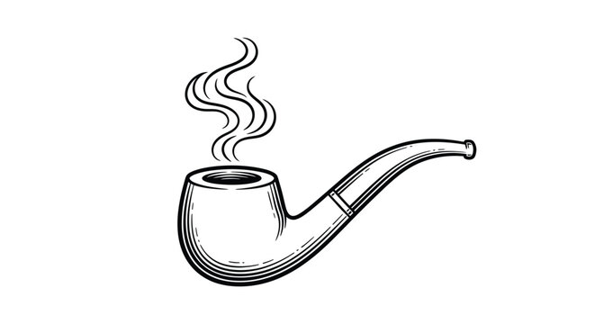 Vintage smoking pipe illustration with smoke black and white engraving