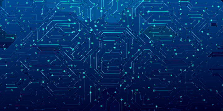 futuristic circuit board pattern with hexagonal elements and glowing blue lines
