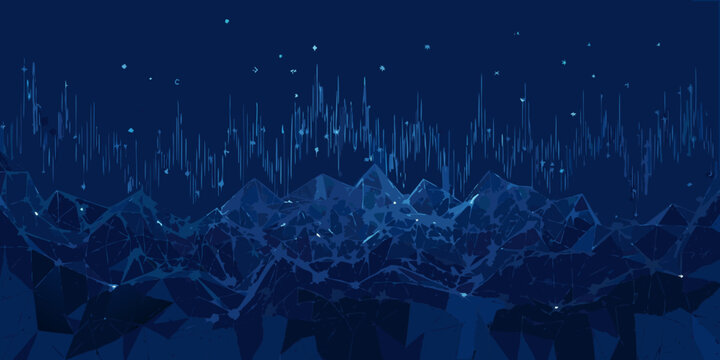 low poly mountain range illustration with dark blue and navy gradient background