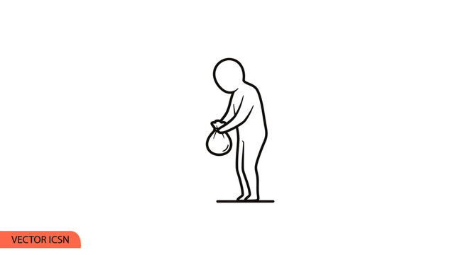 Sad Stick Figure Beggar Holding Bag, Poverty Concept
