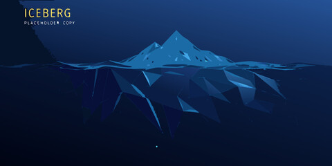polygonal iceberg illustration with a dark blue gradient background and geometric shapes © Bebdas