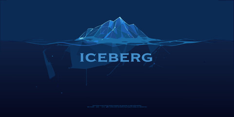 polygonal iceberg illustration with blue tones and underwater section © Bebdas