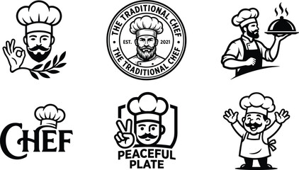 Fototapeta premium Collection of Vintage Chef Mascot Logos and Restaurant Badge Icons for Culinary Branding Design