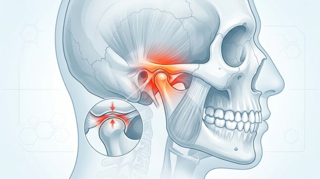 Detailed anatomical illustration of the jaw joint and surrounding areas