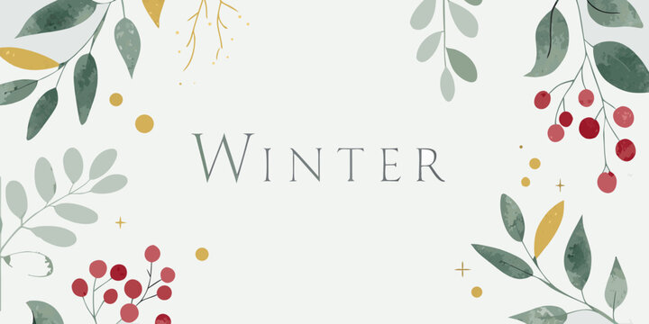 watercolor floral arrangement with winter text pale blue and gold tones