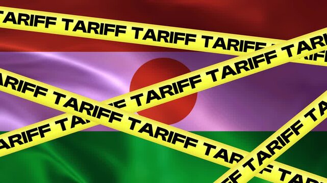 Trade Barrier Warning: The flag of Niger is obscured by yellow caution tape emblazoned with the word TARIFF, symbolizing trade restrictions and economic sanctions.