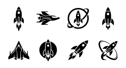 Rocket Ship Icons, Spacecraft Vector Graphics, Futuristic Jets, Sci-Fi Exploration Set © Image World