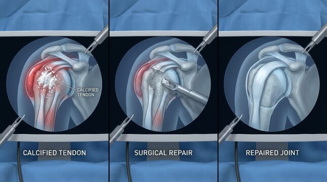 Arthroscopic surgery to repair calcified tendon in the shoulder joint