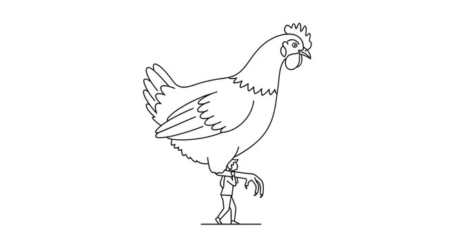 Giant Chicken Carried by Tiny Person, Surreal Farm Animal Concept