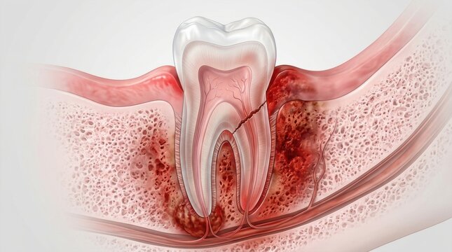 Close-up illustration of a cracked tooth and surrounding inflamed gum tissue