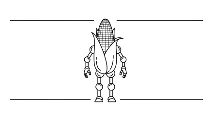 Fototapeta premium Robotic Corn Character Standing, Futuristic Agriculture Concept