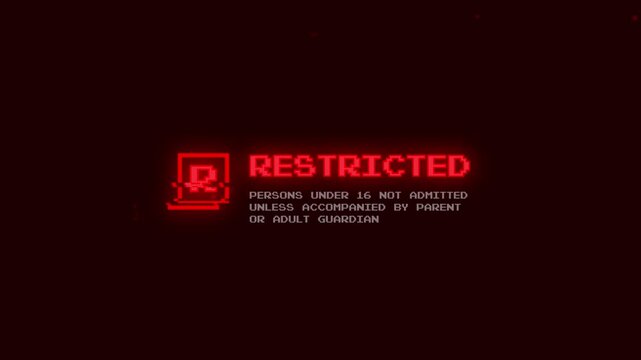 animated  restricted warning screen animation with digital glitch distortion 
