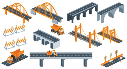 Isometric bridge and road construction set with vehicles © MD REZAUL KARIM