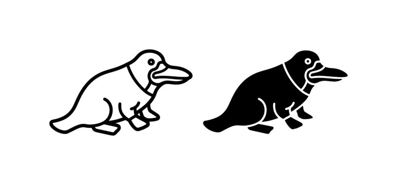 Platypus Icons, Outline and Silhouette, Mammal Vector Art