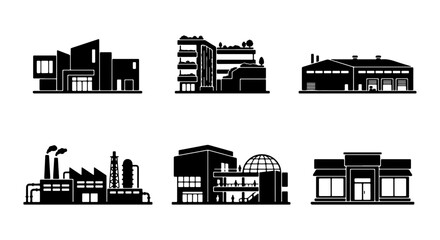 Obraz premium Modern Architecture Icons, Commercial Buildings Vector Set, Urban Facades Collection