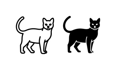 Fototapeta premium Two Cat Icons, Black and White Vector Silhouettes, Pet Animal Graphics
