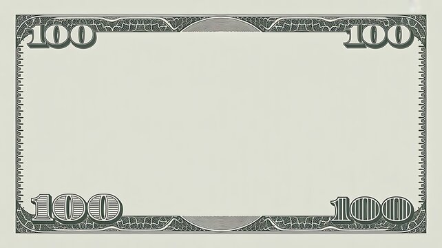 Blank currency banknote template with decorative border isolated background