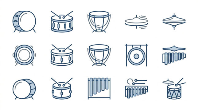 Collection of Various Percussion Instruments Icons.