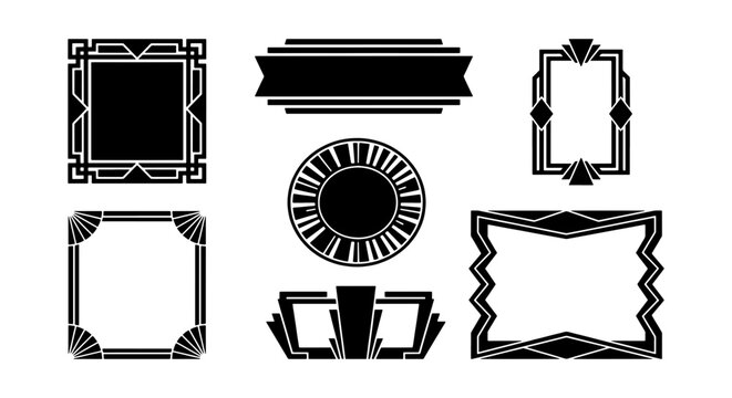 Art Deco Frames and Borders, Vintage Geometric Design Elements, Black Vector Set