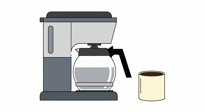 A simple illustration of a coffee maker with a carafe and a cup of coffee