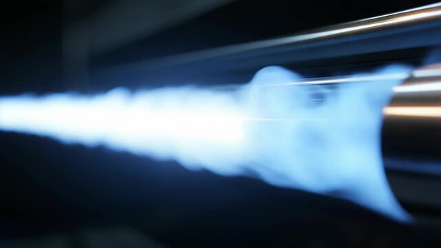 Blue flame jet torch creating intense heat and burning energy in an industrial or laboratory setting, symbolizing power, research, and scientific processes