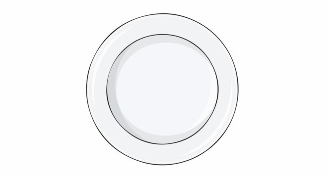 A simple, clean, circular white plate with a raised rim and a darker inner circle