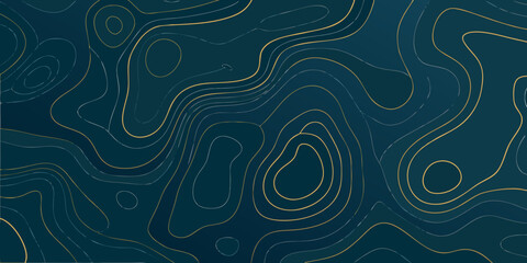 abstract topographic map design with flowing golden lines on dark teal background © PabanBiswas