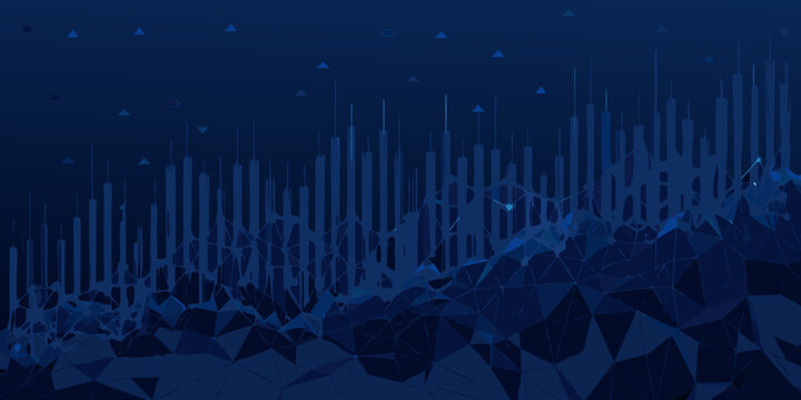 low poly mountain range illustration in dark blue with geometric shapes and abstract design