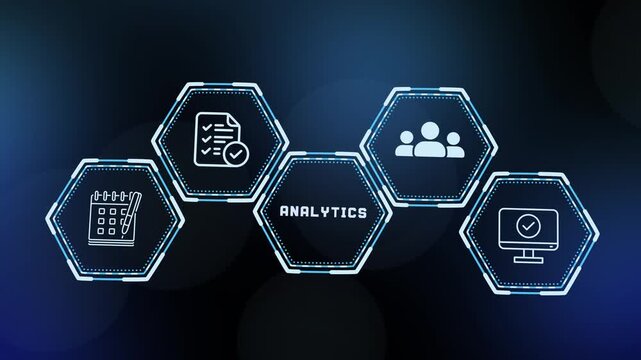 Big data analytics dashboard concept with futuristic glowing HUD screen. Business intelligence asset for financial forecasting and market insights.