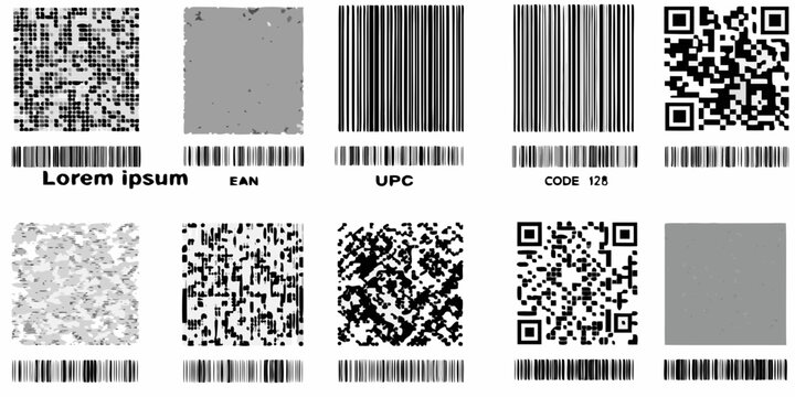 collection of barcode and qr code symbols vector illustration on a white background