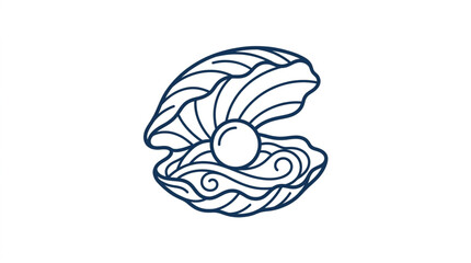 Open Seashell with a Pearl Inside Line Art Illustration. © noele