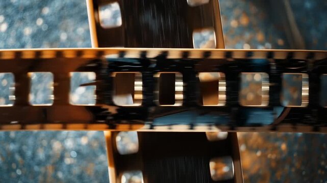 Old film strip with scratches and sprocket holes shows faded memories and forgotten moments from the past
