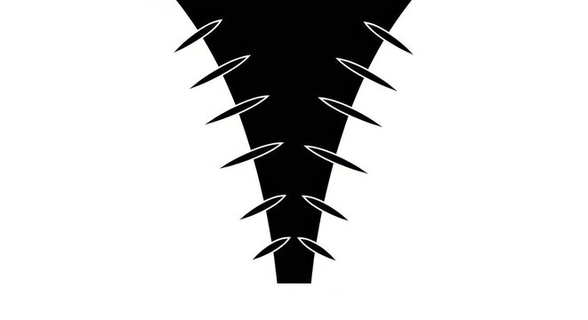 Abstract Black and White Graphic Element Representing a Stylized Zipper or Monster Mouth on White Background
