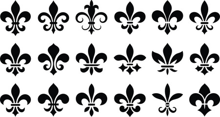 Fleur de lis decorative symbols. Set of decorative fleur de lis symbols in different styles. Designed in black for a classic and elegant look © MSTNAZRIN