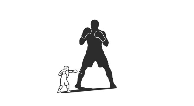 Small Boxer vs Giant Boxer Silhouette, Underdog Concept, Sports Fight