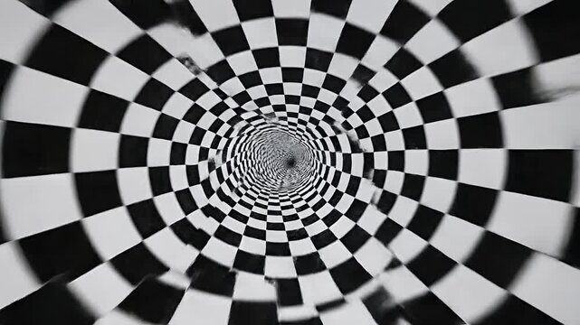 Hypnotic Black and White Checkerboard Tunnel Vortex Effect 2.