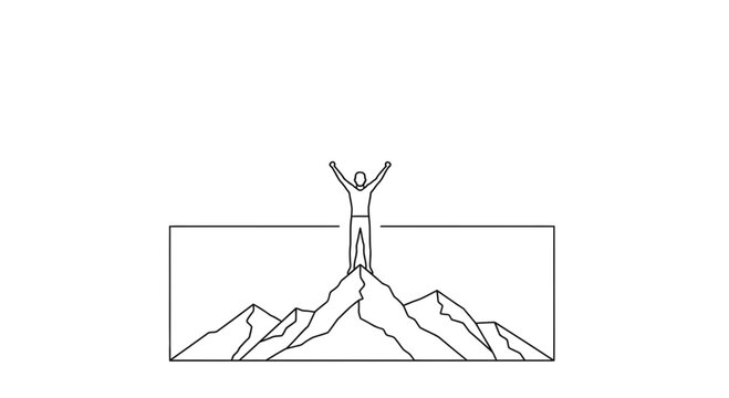 Man celebrating on mountain peak, arms raised in victory, symbolizing achievement and success.