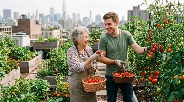 senior couple in the tometo garden