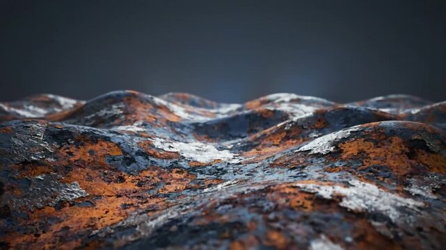 Abstract close up of rust and peeling paint texture forms a mountainous landscape