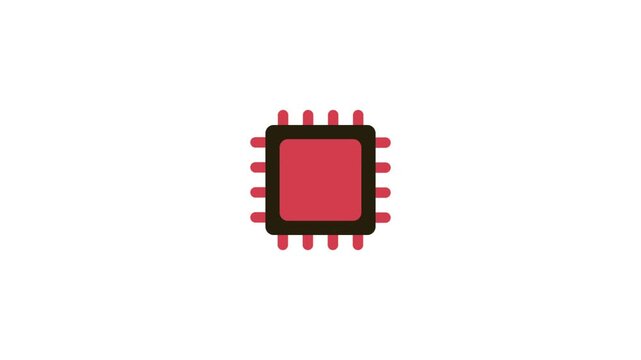 Flat microchip processor icon representing computer hardware, CPU technology, artificial intelligence, and electronic systems.